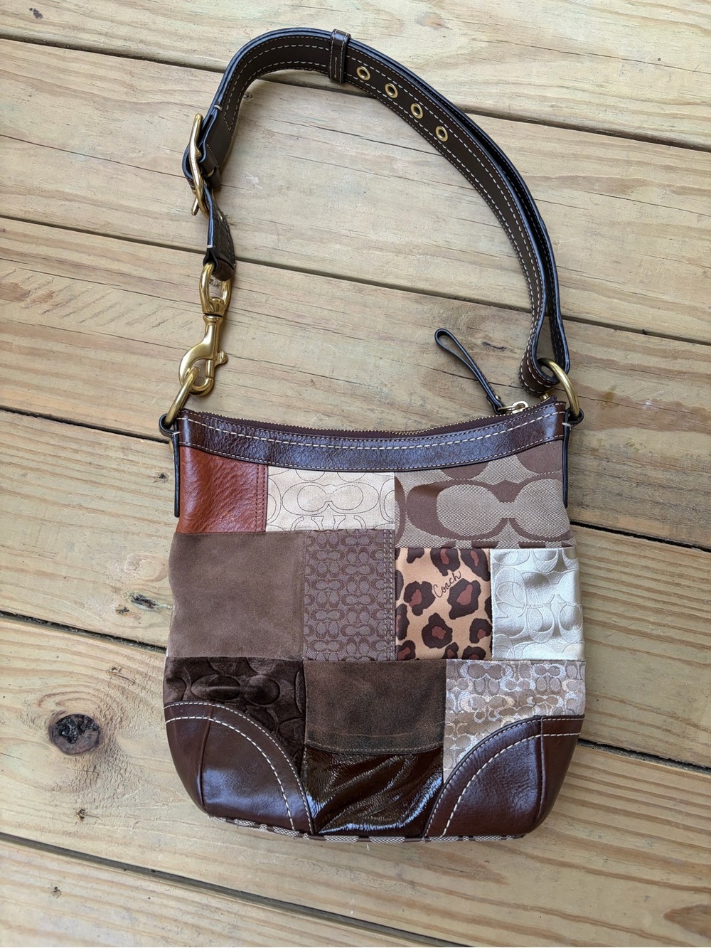 Coach Patchwork Brown Multi-Color Women’s Shoulder Bag - Picture 4 of 15